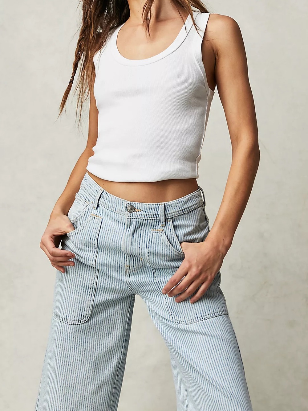 We The Free Women's Relaxed Wide-Leg Stripe Jeans - Light Blue